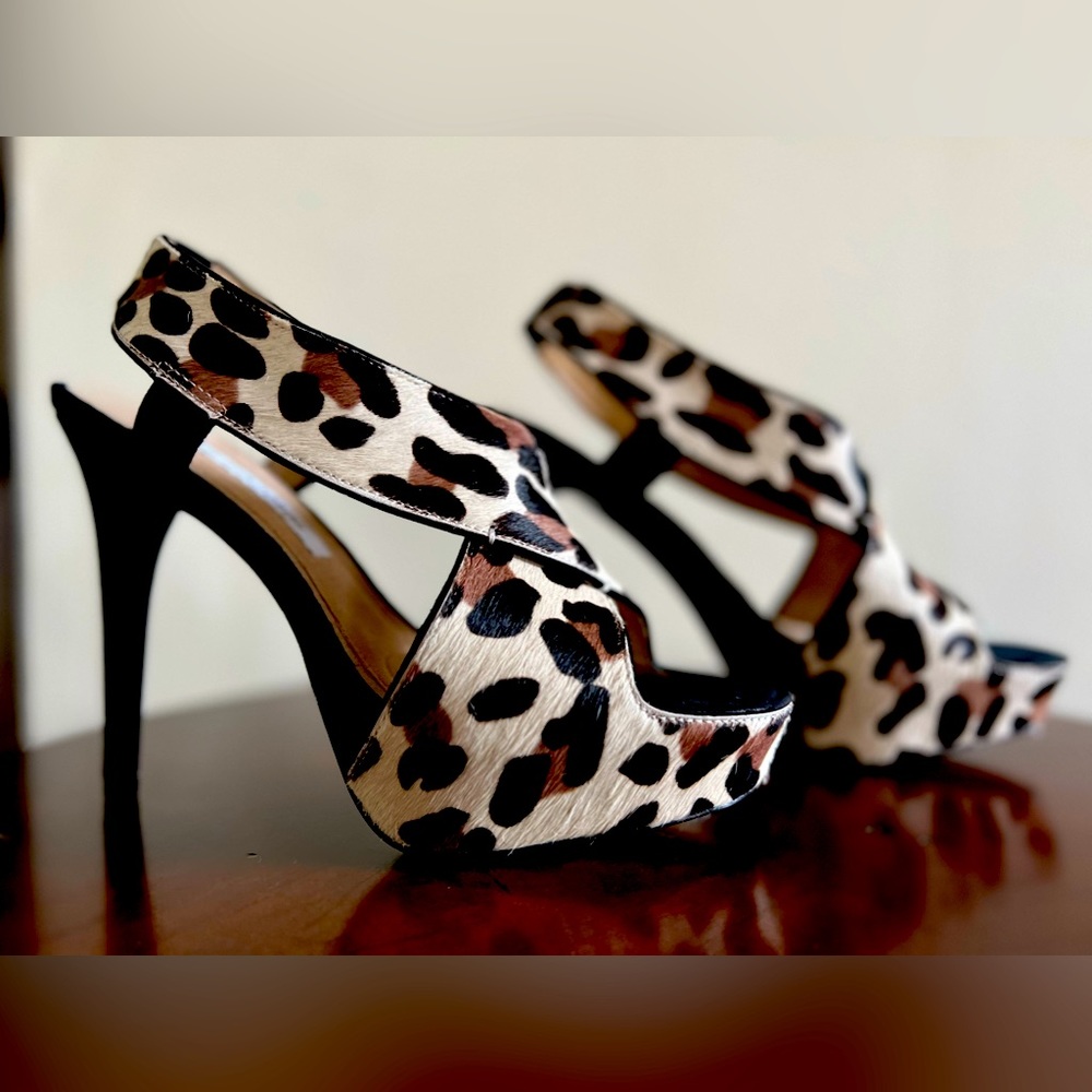 Diane von Furstenberg 5 inch Stiletto, 2 inch platform front, cow hair